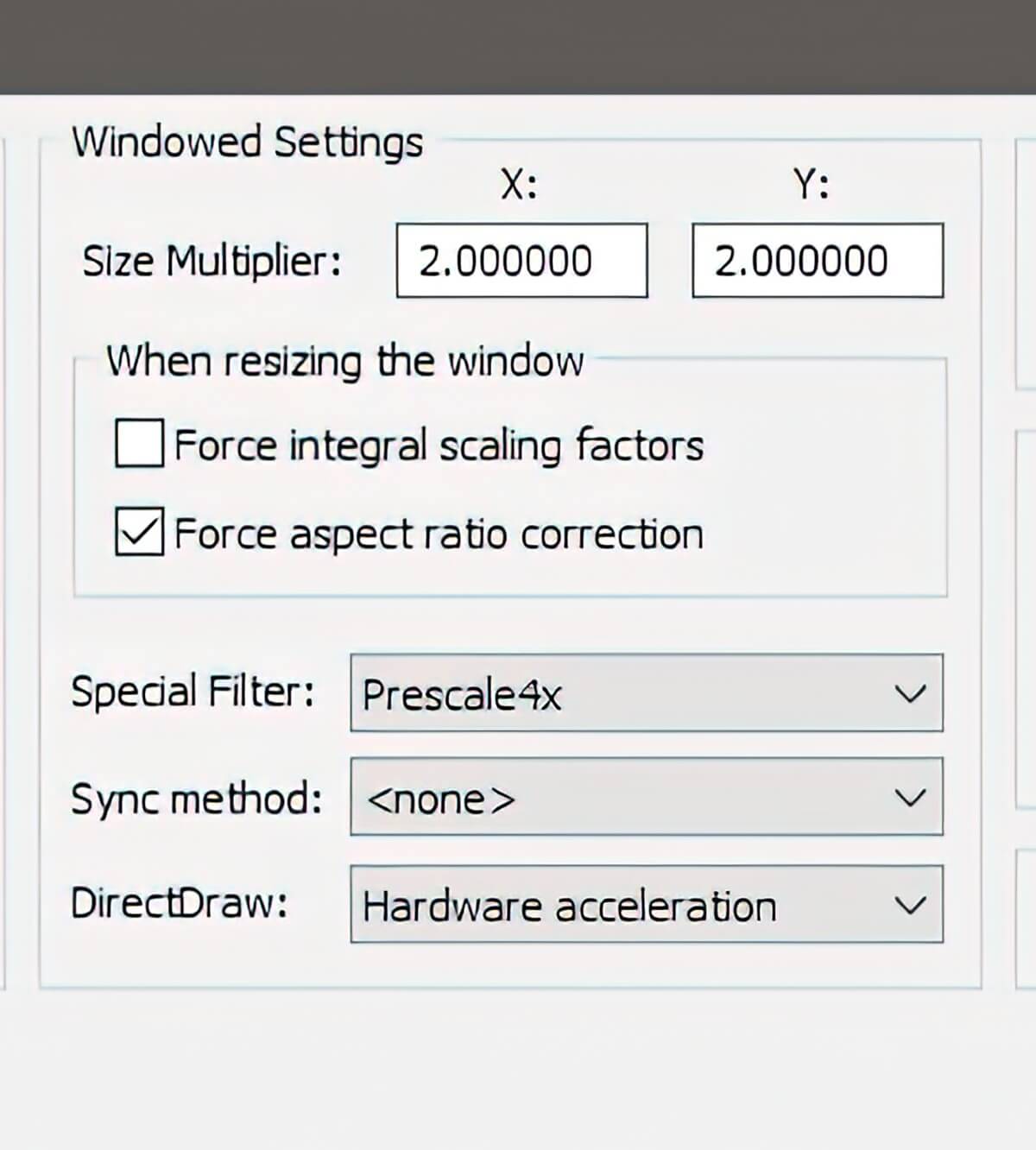 Настройка FCEUX — Windowed Settings